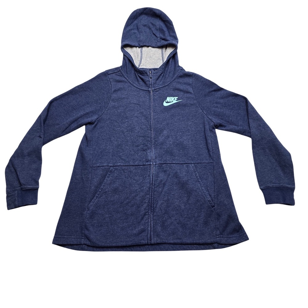 Nike Womens XL Full Zip Hoodie Navy Blue Heather Fleece Sportswear Fall